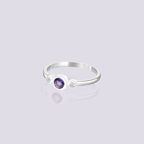 14k white gold blue sapphire with side diamond ring