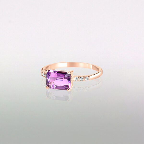 14k Rose gold amethyst ring with side diamond