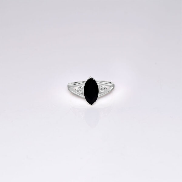 black onyx engagement white gold ring with side diamonds