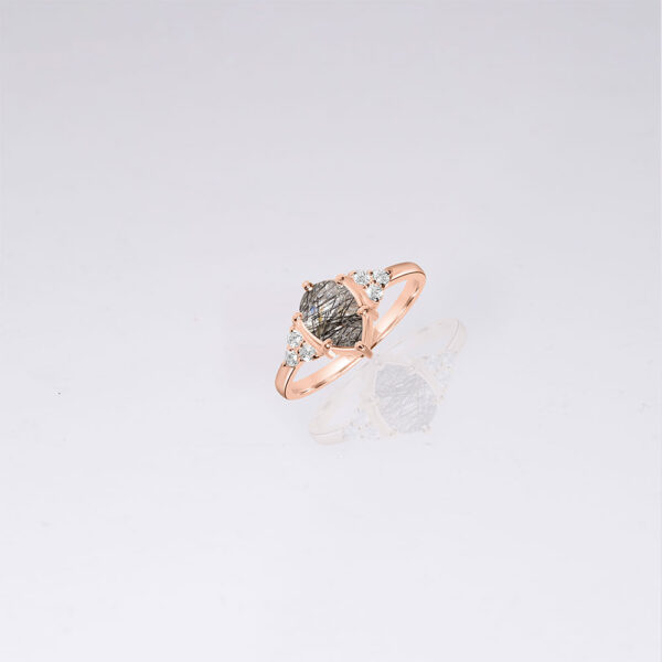 black rutile 14k rose gold engagement diamond ring