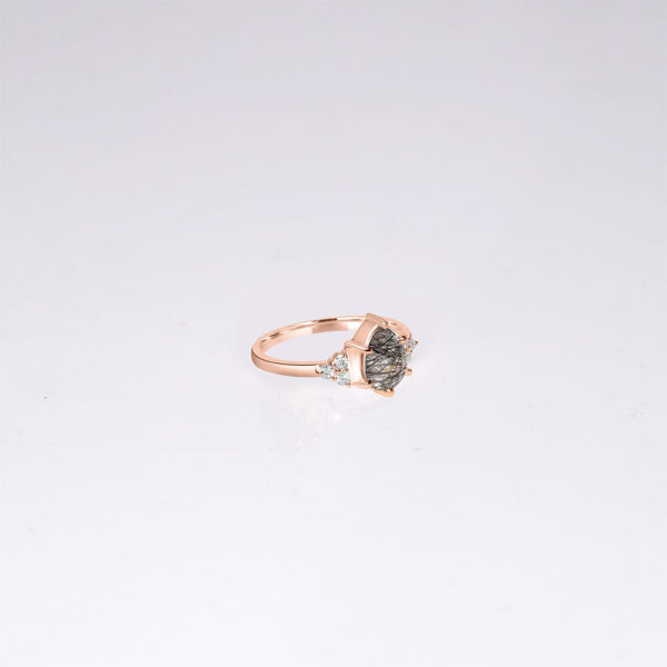 black rutile 14k rose gold engagement diamond ring