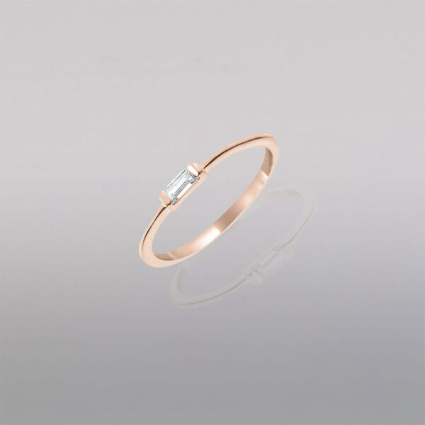 dainty aquamarine 14k rose gold baguette ring