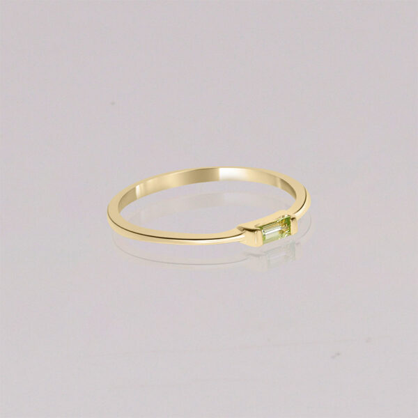 Peridot baguette 14k  dainty gold ring
