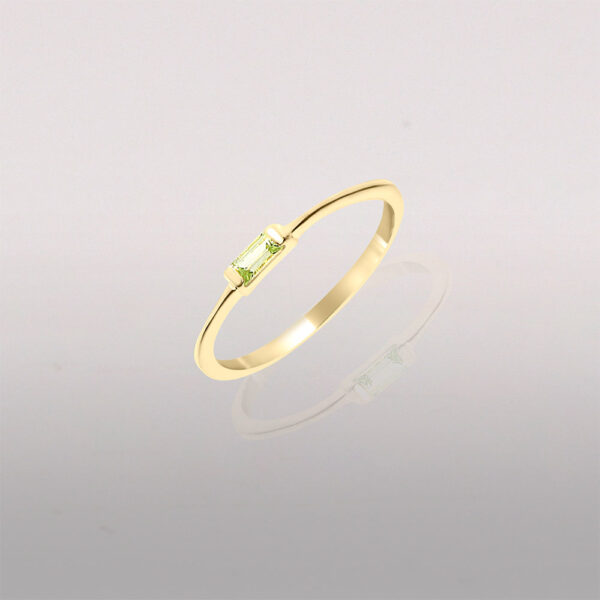 Peridot baguette 14k  dainty gold ring